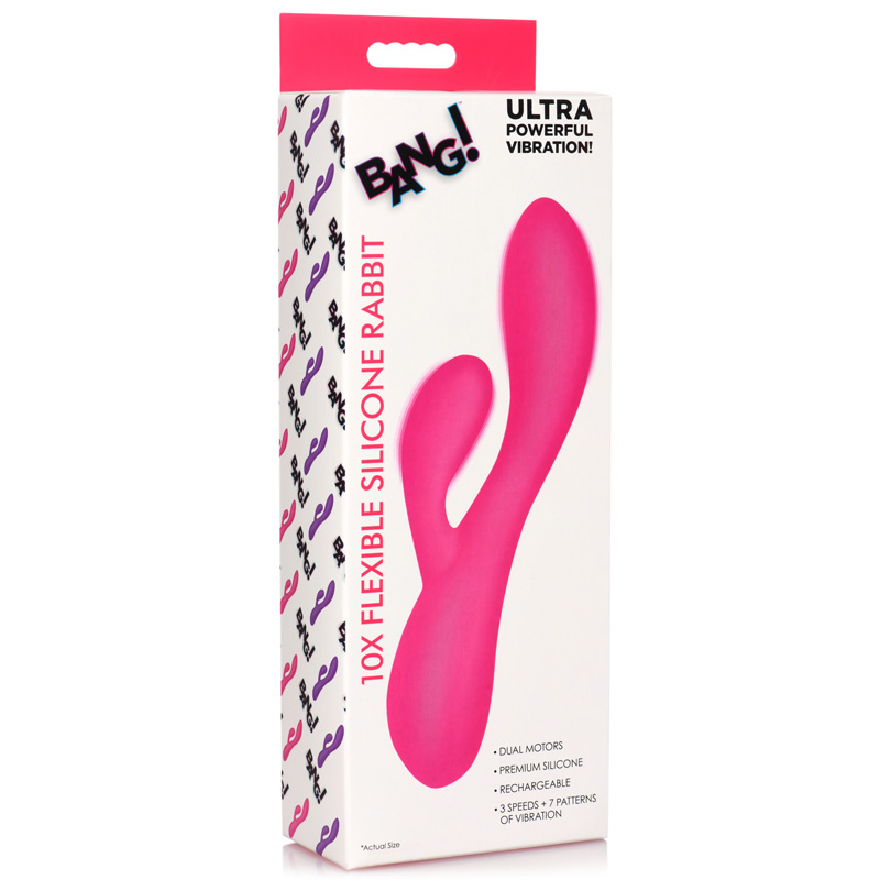 10X Flexible Silicone Rabbit Vibrator - Pink - Image 11