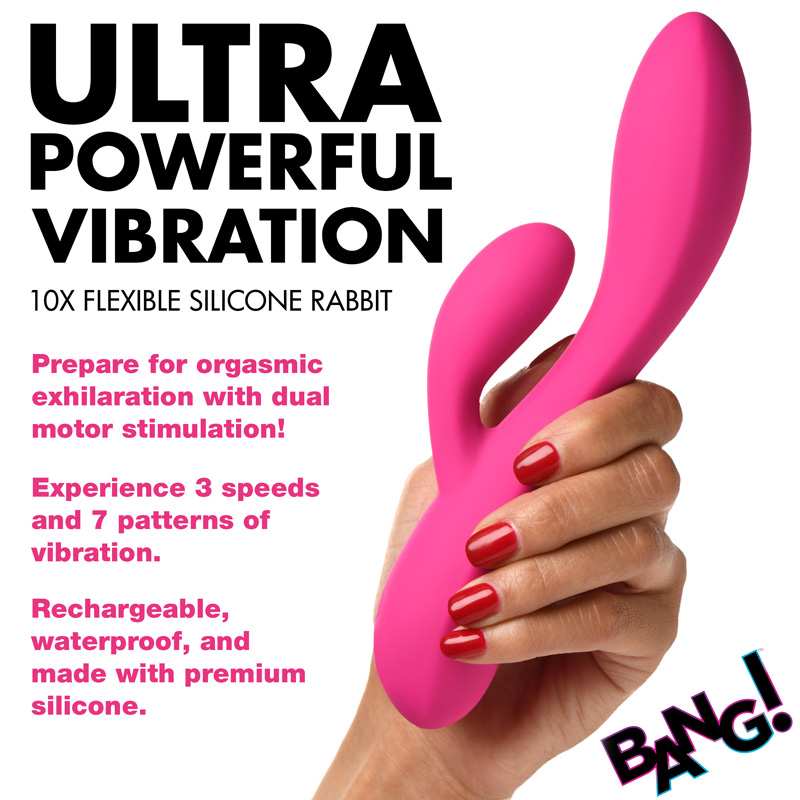 10X Flexible Silicone Rabbit Vibrator - Pink - Image 2