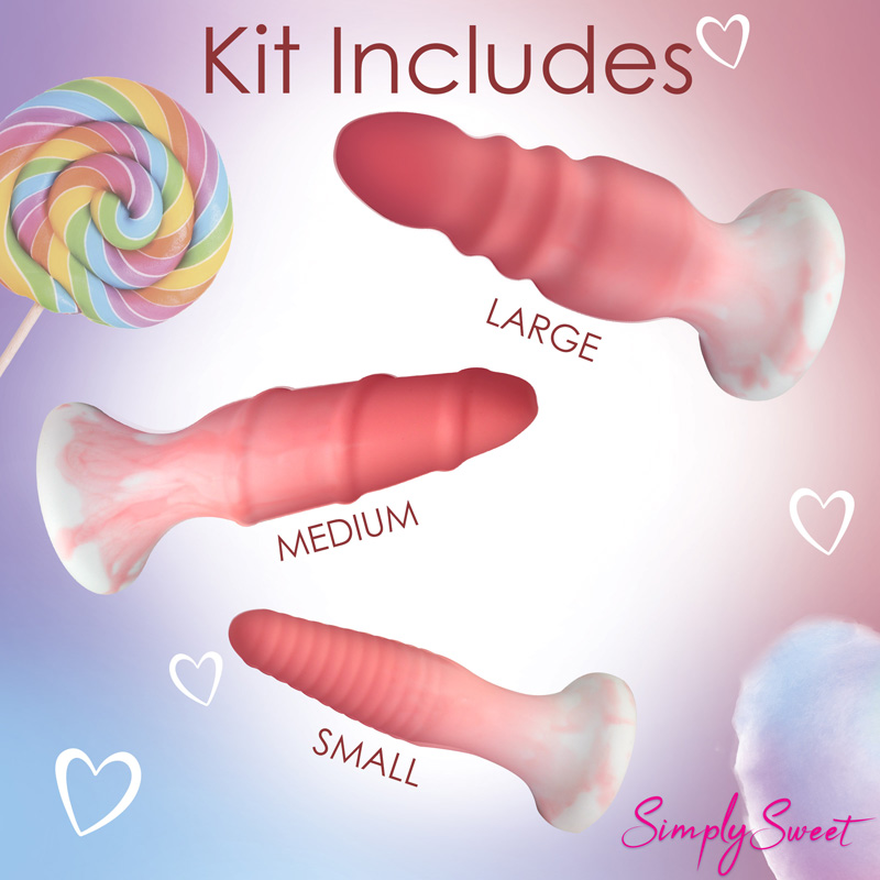 3 Piece Silicone Butt Plug Set - Pink - Image 8