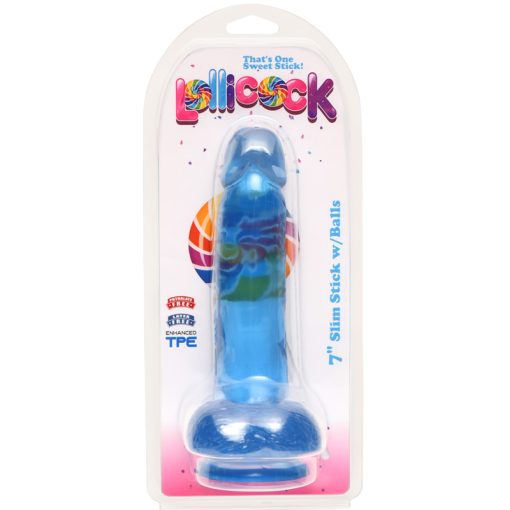 7 Inch Slim Stick with Balls Berry Ice Dildo - Image 3