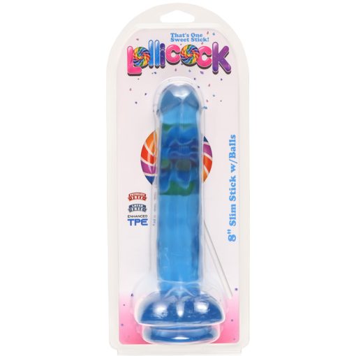 8 Inch Slim Stick with Balls Berry Ice Dildo - Image 3