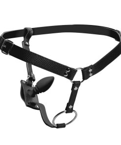Male Cock Ring Harness with Silicone Anal Plug