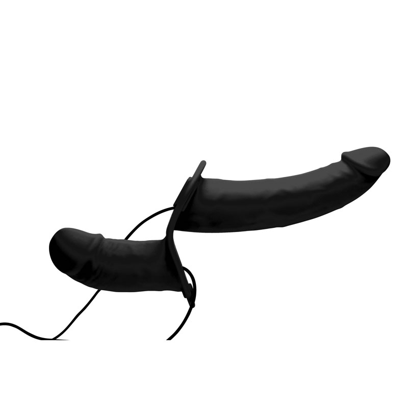 Power Pegger Black Silicone Vibrating Double Dildo with Harness - Image 5