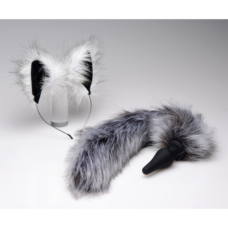 Grey Wolf Tail Anal Plug and Ears Set - Image 2