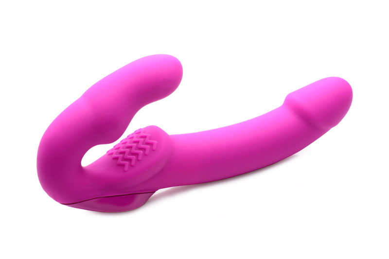 Evoke Rechargeable Vibrating Silicone Strapless Strap On - Pink - Image 3
