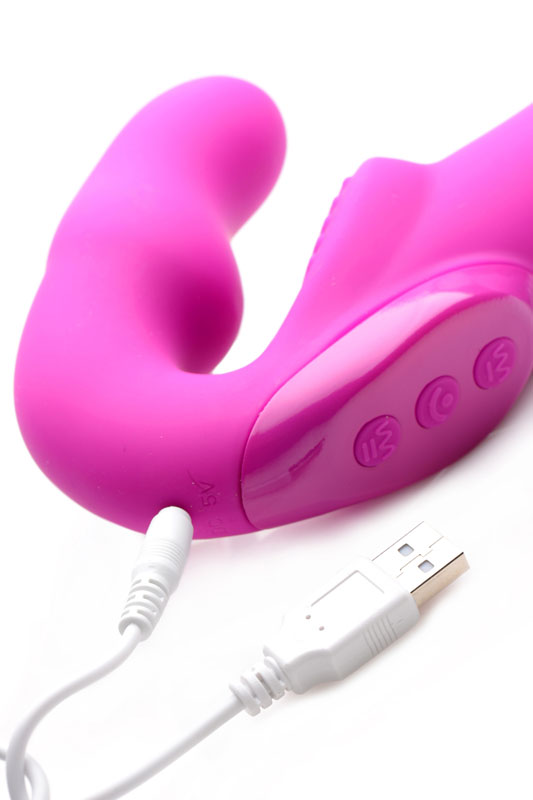Evoke Rechargeable Vibrating Silicone Strapless Strap On - Pink - Image 5