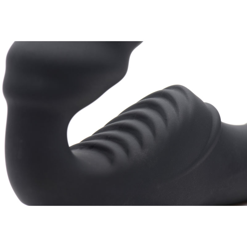 Slim Rider Ribbed Vibrating Silicone Strapless Strap On - Image 4
