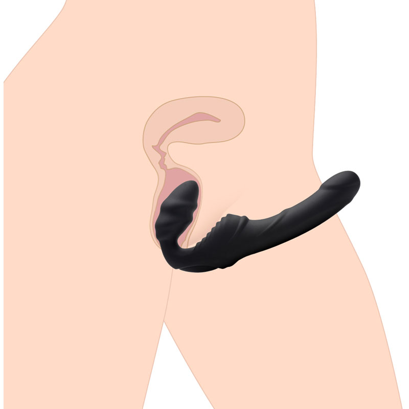 Slim Rider Ribbed Vibrating Silicone Strapless Strap On - Image 6