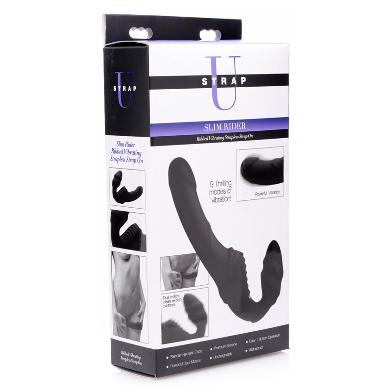 Slim Rider Ribbed Vibrating Silicone Strapless Strap On - Image 7
