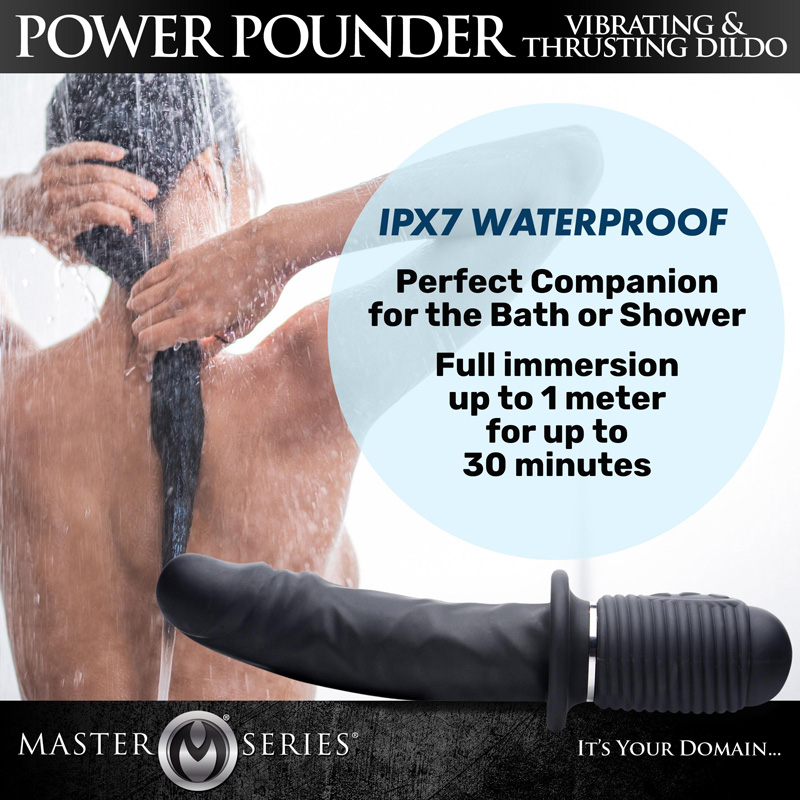 Power Pounder Vibrating and Thrusting Silicone Dildo - Black - Image 3