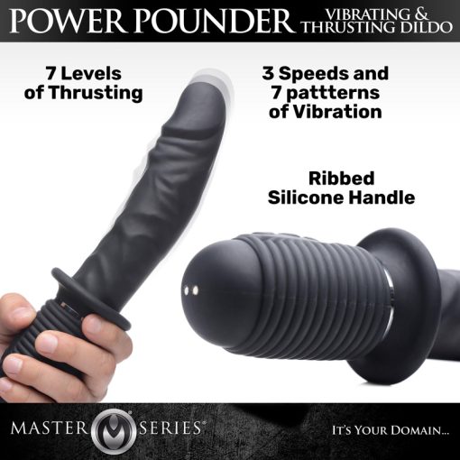 Power Pounder Vibrating and Thrusting Silicone Dildo - Black - Image 2