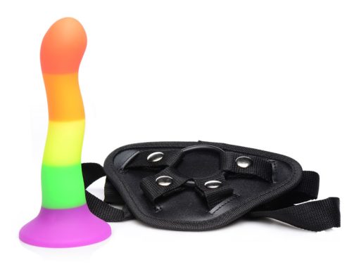 Proud Rainbow Silicone Dildo with Harness - Image 3