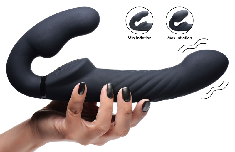 Ergo-Fit Twist Inflatable Vibrating Silicone Strapless Strap-on - Black - Image 2