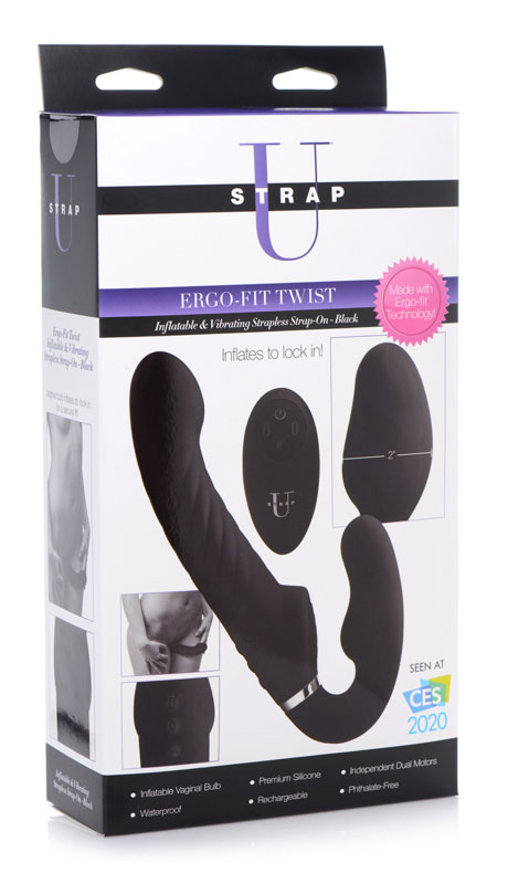 Ergo-Fit Twist Inflatable Vibrating Silicone Strapless Strap-on - Black - Image 9