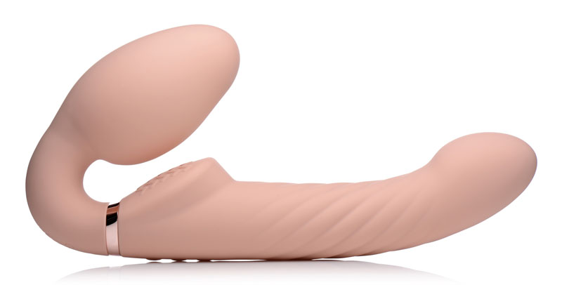 Ergo-Fit Twist Inflatable Vibrating Silicone Strapless Strap-on - Beige - Image 4