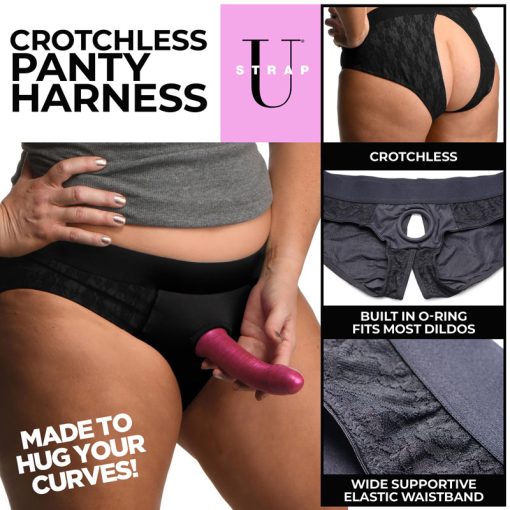 Lace Envy Black Crotchless Panty Harness - 2XL - Image 5
