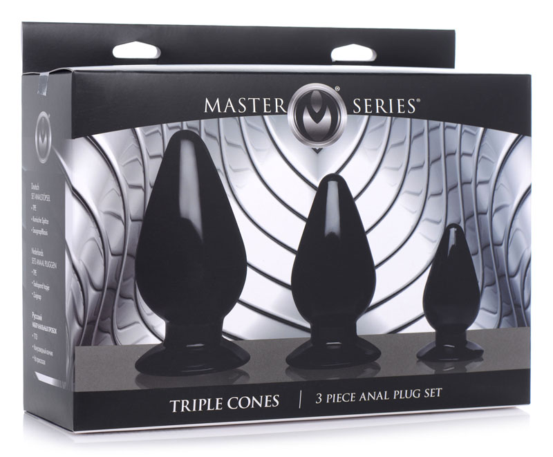 Triple Cones 3 Piece Anal Plug Set - Black - Image 5
