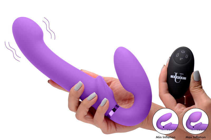 10X Remote Control Ergo-Fit G-Pulse Inflatable and Vibrating Strapless Strap-on - Purple - Image 2