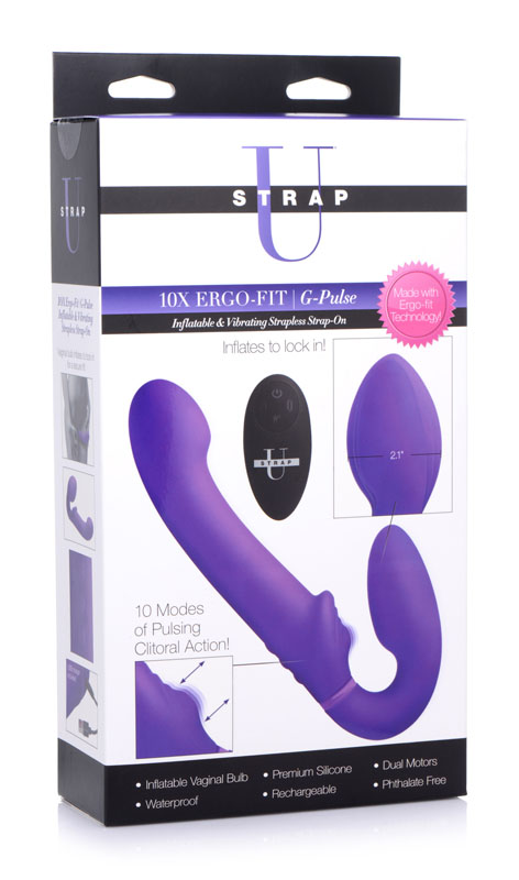 10X Remote Control Ergo-Fit G-Pulse Inflatable and Vibrating Strapless Strap-on - Purple - Image 9