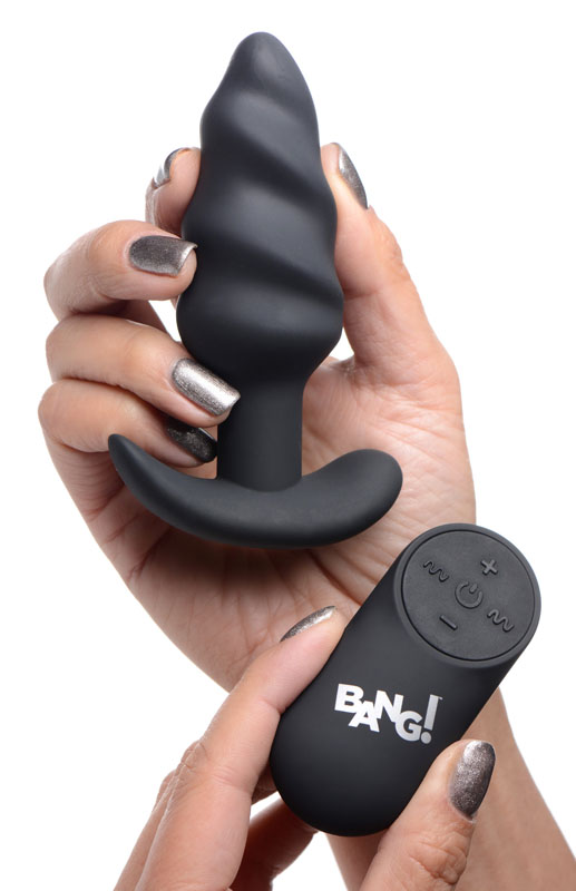 Remote Control 21X Vibrating Silicone Swirl Butt Plug - Black - Image 3