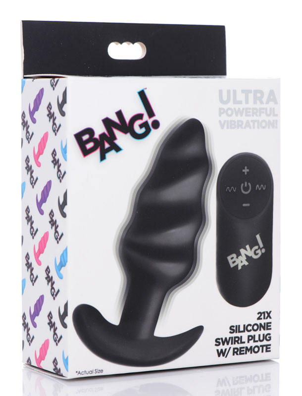 Remote Control 21X Vibrating Silicone Swirl Butt Plug - Black - Image 8