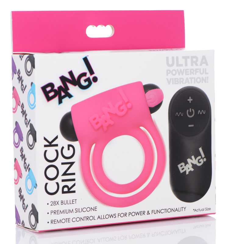 Remote Control 28X Vibrating Cock Ring and Bullet - Pink - Image 6