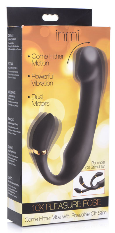 10X Pleasure Pose Come Hither Silicone Vibrator with Poseable Clit Stimulator - Image 9