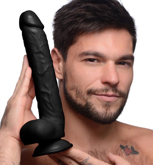 Long Logan 10 Inch Dildo with Balls - Black - Image 2