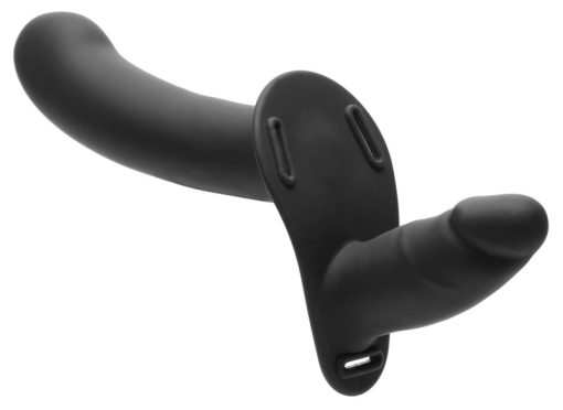 28X Double Diva 1.5 Inch Double Dildo with Harness and Remote Control - Black - Image 4