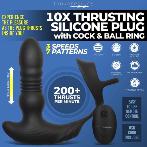 Thrusting Vibrator with Cock and Ball Ring and Remote - Image 2