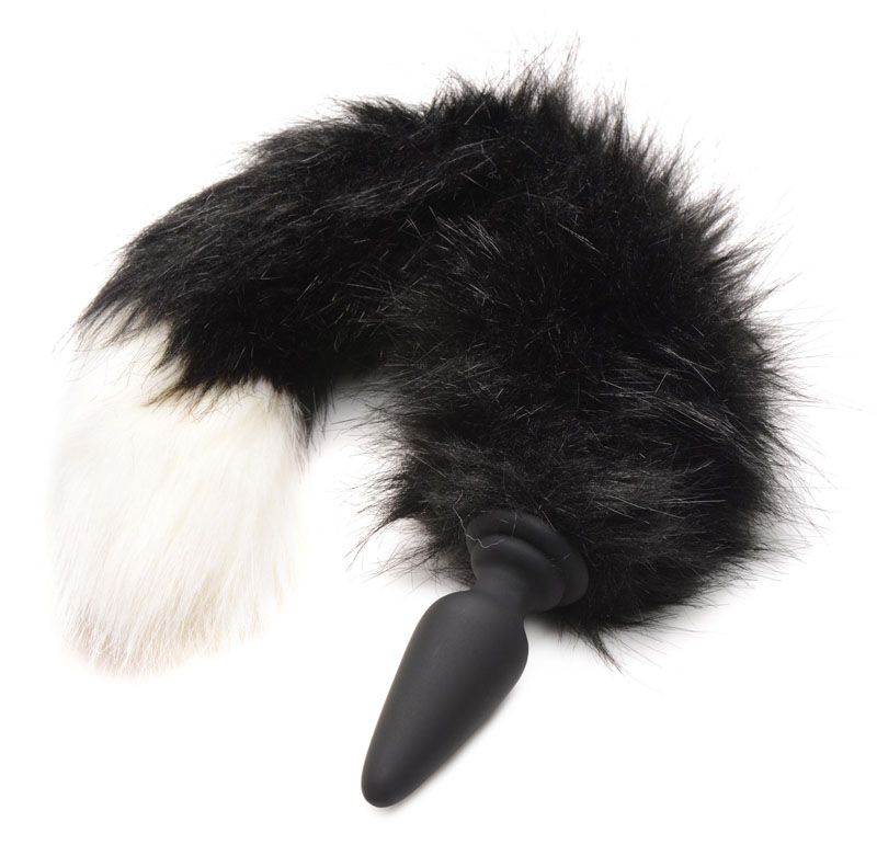 Small Anal Plug with Interchangeable Fox Tail - Black and White - Image 4