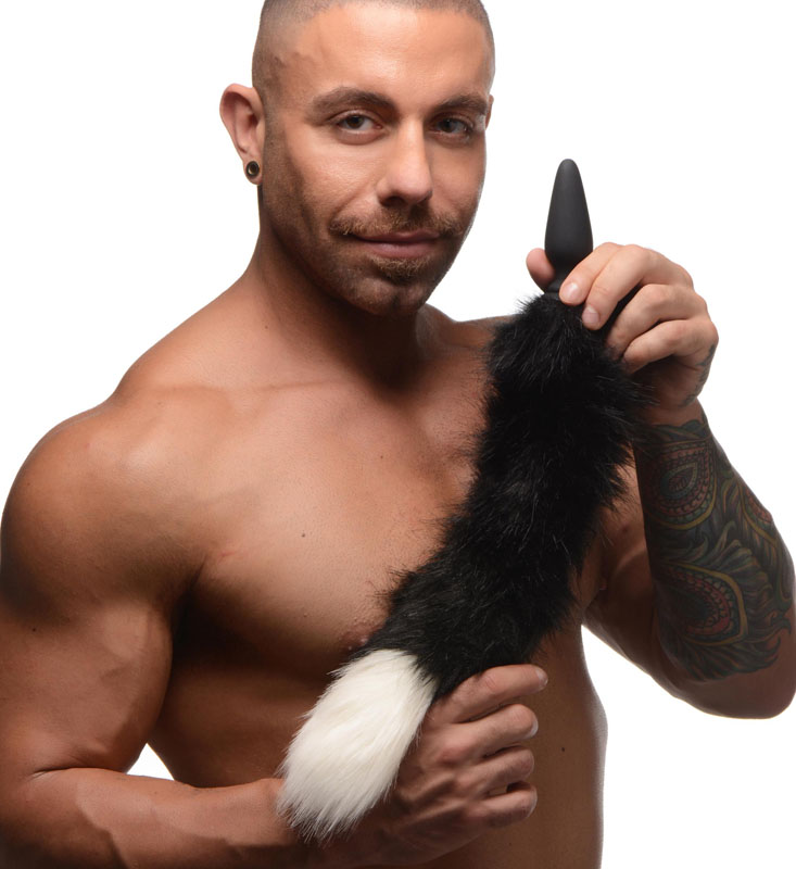 Small Anal Plug with Interchangeable Fox Tail - Black and White - Image 2