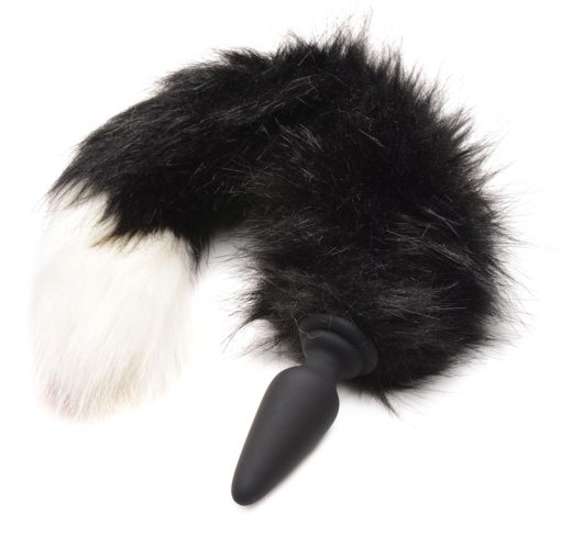 Large Anal Plug with Interchangeable Fox Tail - Black and White - Image 4