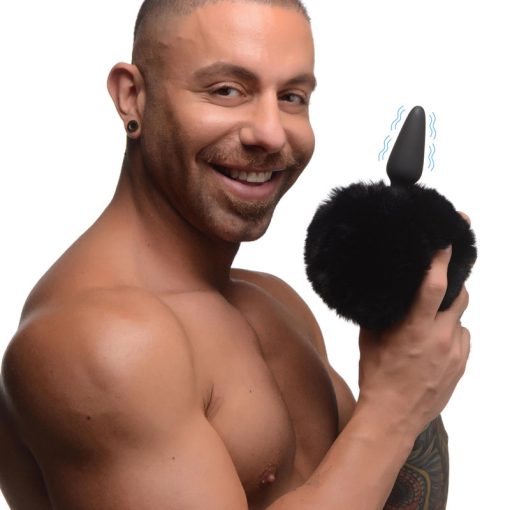 Small Vibrating Anal Plug with Interchangeable Bunny Tail - Black - Image 2