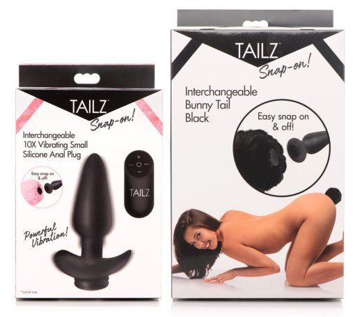 Small Vibrating Anal Plug with Interchangeable Bunny Tail - Black - Image 9