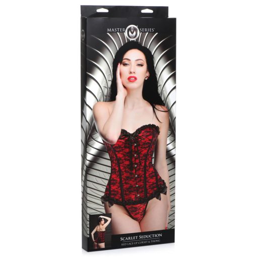 Scarlet Seduction Lace-up Corset and Thong - Large - Image 9