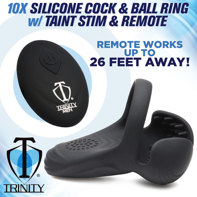 10X Vibrating Silicone Cock Ring with Taint Stim and Remote - Image 3