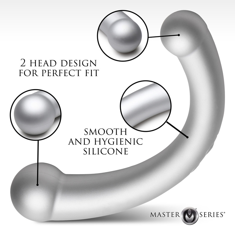 10X Vibra-Crescent Vibrating Silicone Dual-Ended Dildo - Silver - Image 3
