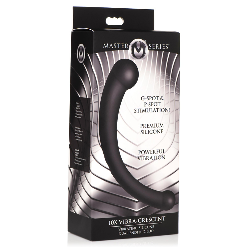 10X Vibra-Crescent Vibrating Silicone Dual-Ended Dildo - Black - Image 7