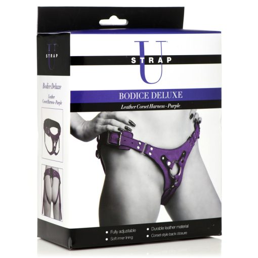 Bodice Deluxe Leather Corset Harness - Purple - Image 6