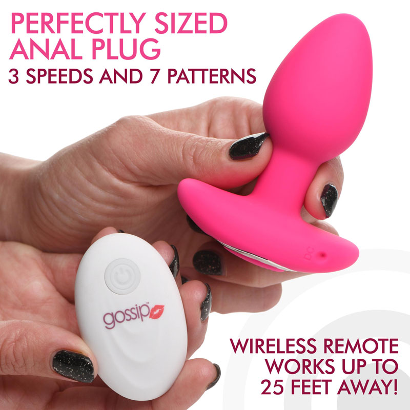 10X Pop Rocker Vibrating Silicone Plug with Remote - Magenta - Image 2
