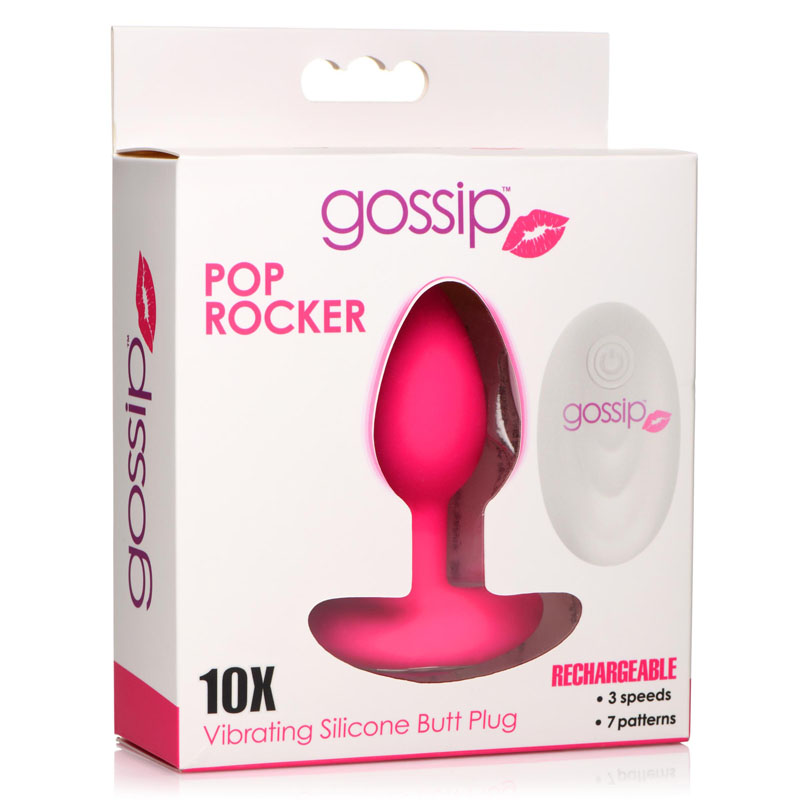 10X Pop Rocker Vibrating Silicone Plug with Remote - Magenta - Image 4