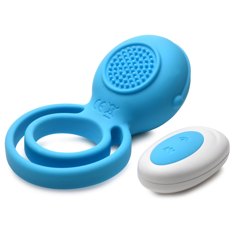 Love Loops 10X Silicone Cock Ring with Remote - Blue - Image 3