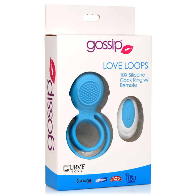 Love Loops 10X Silicone Cock Ring with Remote - Blue - Image 5