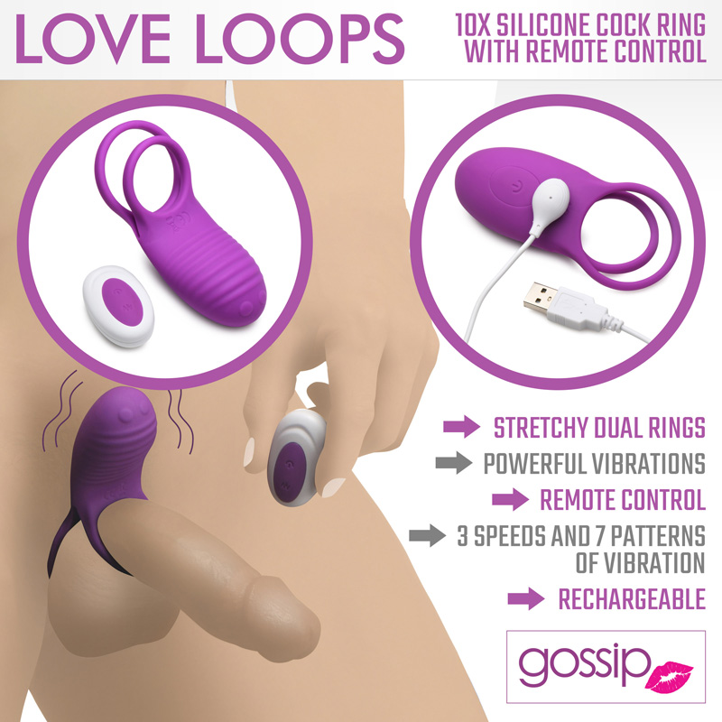 Love Loops 10X Silicone Cock Ring with Remote - Purple - Image 2