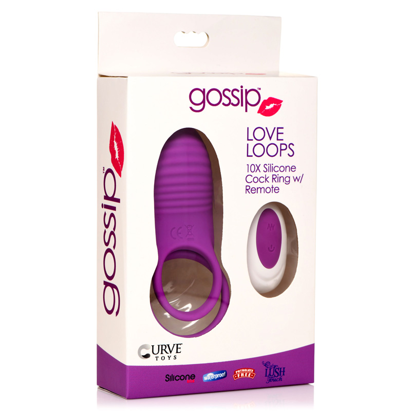 Love Loops 10X Silicone Cock Ring with Remote - Purple - Image 5
