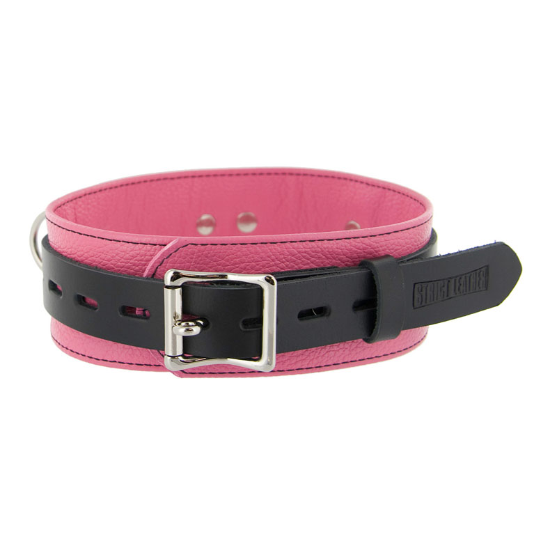 Strict Leather Deluxe Locking Collar - Pink and Black - Image 2