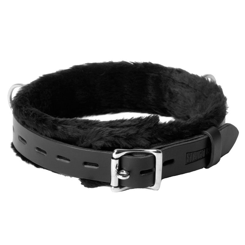 Strict Leather Narrow Fur Lined Locking Collar - Image 2