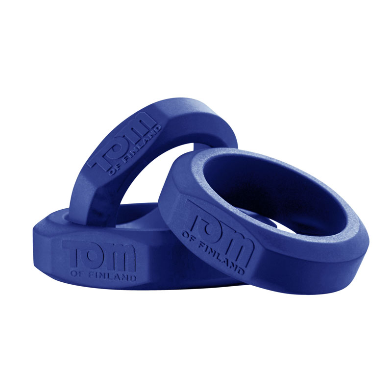 Tom of Finland 3 Piece Silicone Cock Ring Set - Blue - Image 2