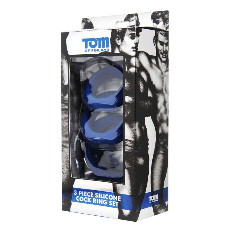 Tom of Finland 3 Piece Silicone Cock Ring Set - Blue - Image 4